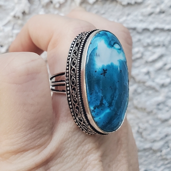 New Oversized Amazing Dendritic Opal 925 Silver Statement Ring. - Picture 6 of 16